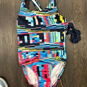 GK Patterned colorful Leotard with scrunchie